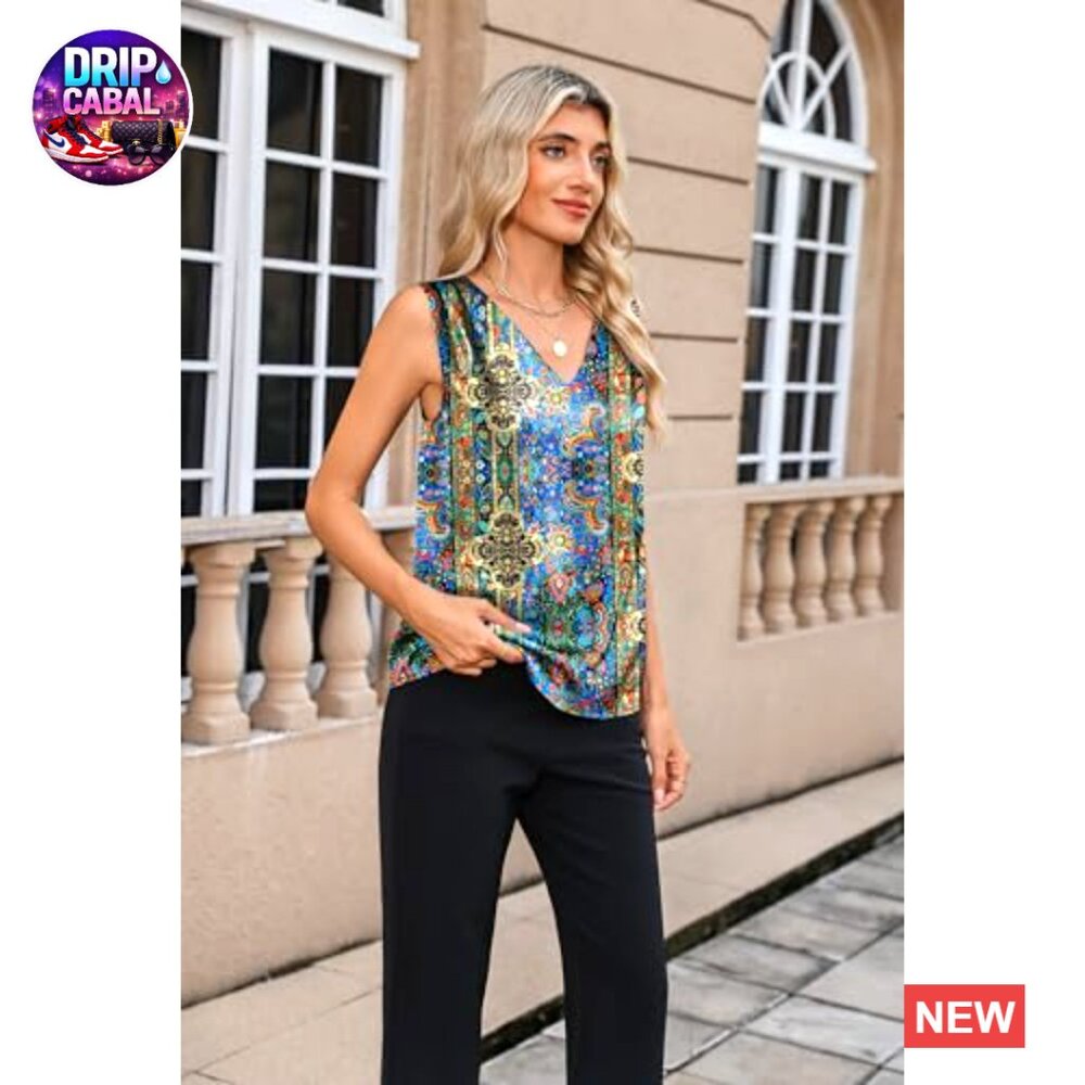 Satin Camisole Top V-Neck Pleated Sleeveless Blouse Elegant Business Casual - Picture 3 of 5